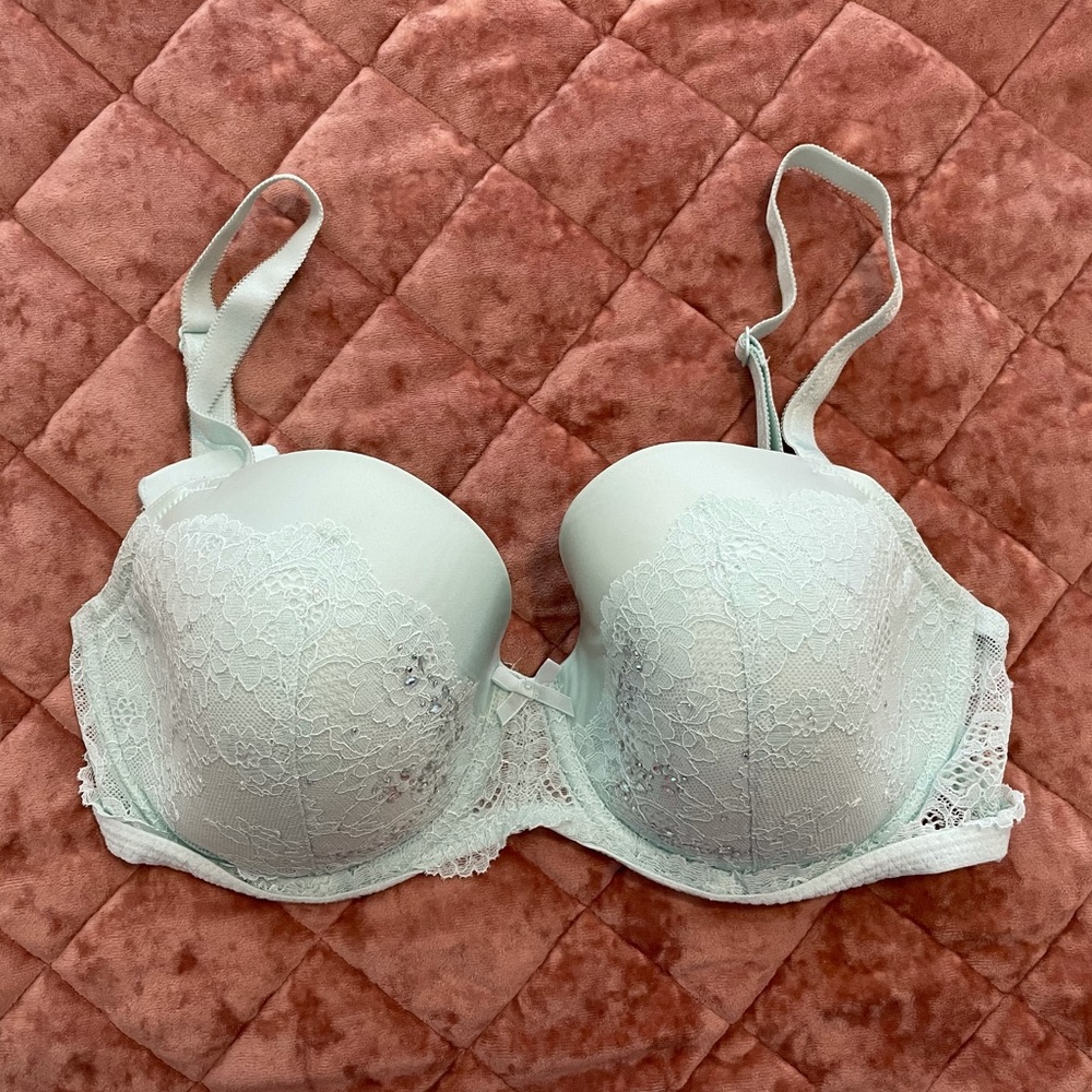 Mint colored bra with rhinestone detail